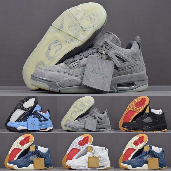 

new chea sale jumpman 4 travis x houston graffiti black white blue denim kids basketball shoes mens trainers 4s sneakers