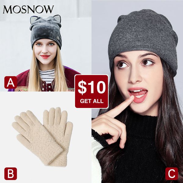 

fashion woman hats casual winter beanies and gloves set 3 pieces, Blue;gray