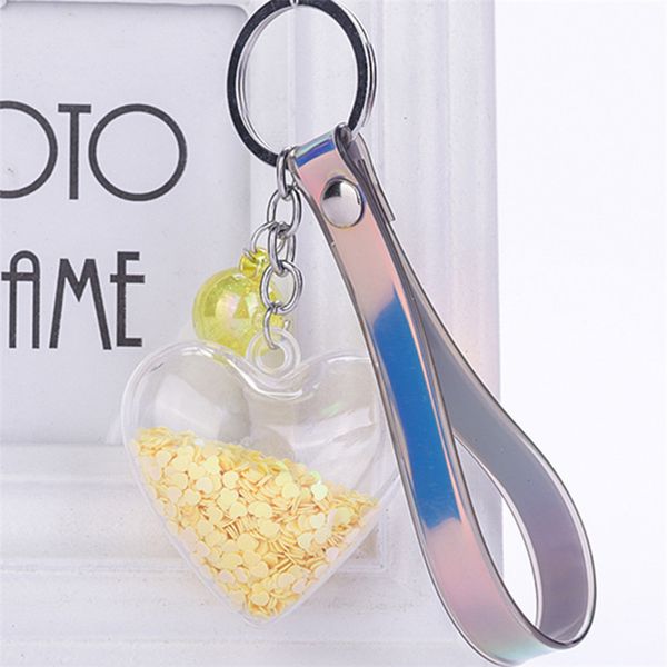 

fashion acrylic keychain heart flash liquid pu leather pendant for women girl creative keyring car key charms party gift, Silver