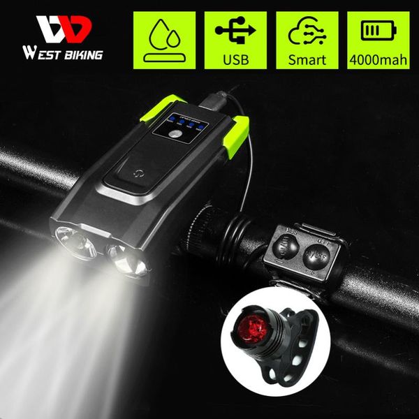 

bike lights west biking light with horn 800 lumen led smart induction bicycle front lamp usb rechargeable safety cycling