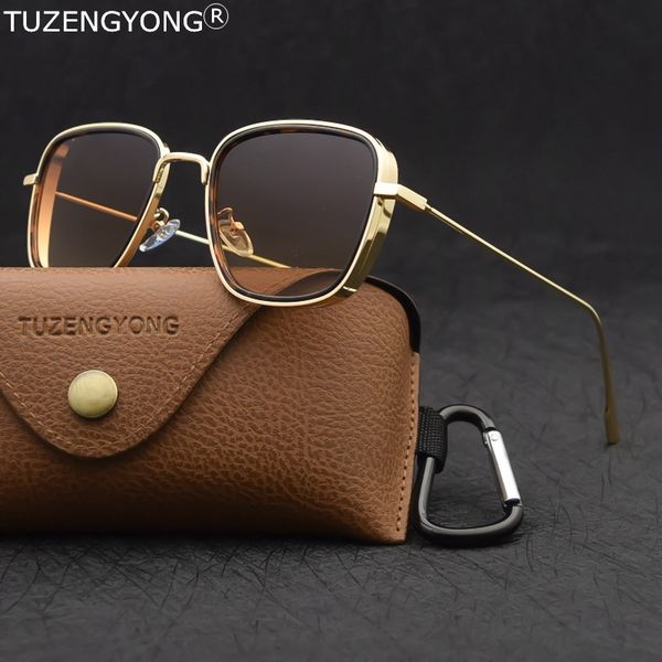 

tuzengyong 2020 new steampunk sunglasses fashion men women brand designer vintage square metal frame sun glasses uv400 eyewear y200415, White;black