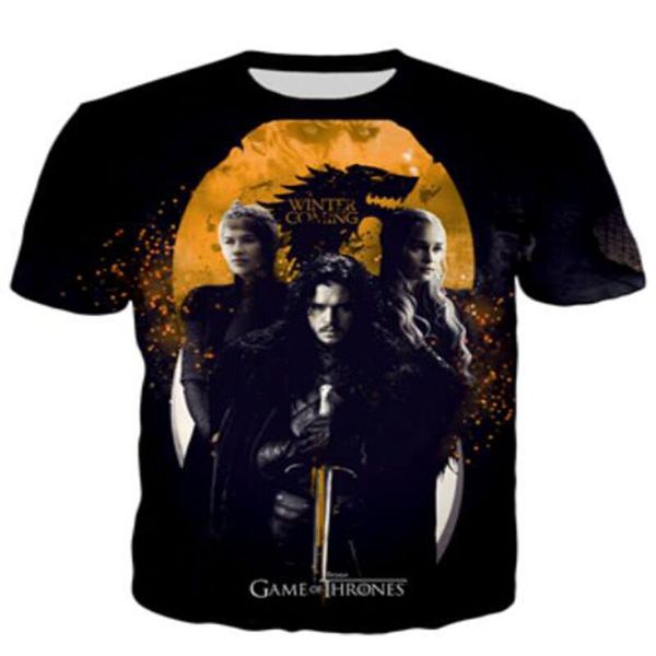 

новейший западный стиль мода классический игра на троне футболка 3d печать мужчин / женщин унисекс летний круглый воротник с коротким рукаво, White;black