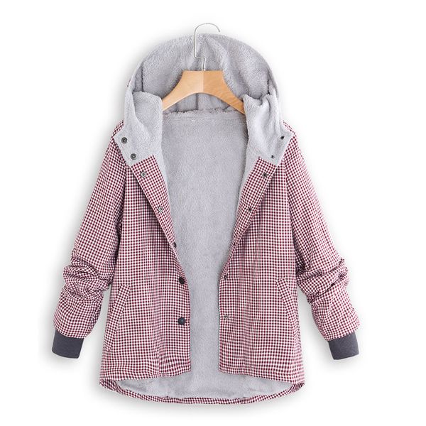 

women's down & parkas 2021 women winter coat warm plaid lattice hooded pockets vintage button ladies oversize coats outwear, Black