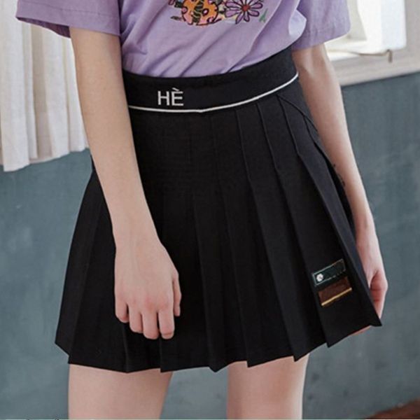 

2020 black side zipper high waist slim pleated daisy college style skirt
