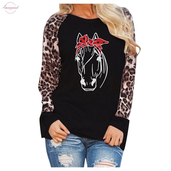 

leopard t shirt womens pullover long sleeve oversized ladies t shirt ropa plus size horse print t shirt women haut cap, White