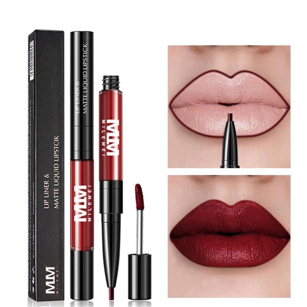 

double head lipstick lip gloss 2 in 1 matte liquid lipstick liner lip gloss waterproof moisturzing nourishing lips cosmetics