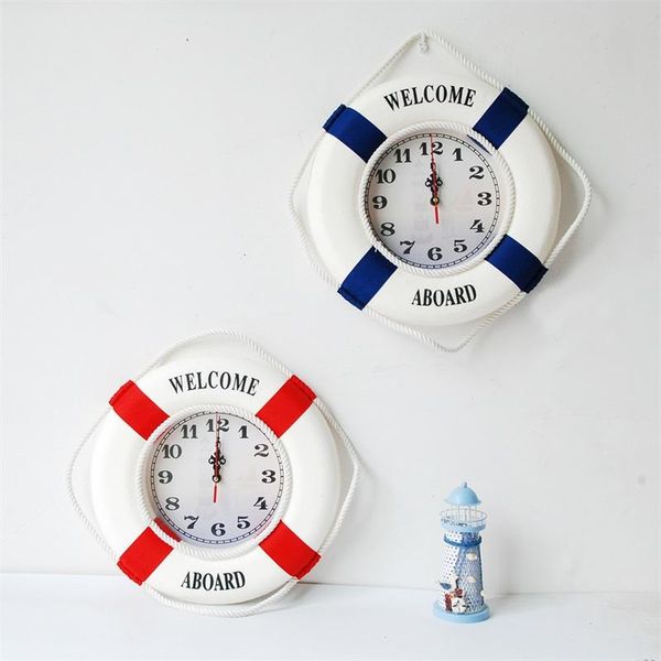 

спасательный круг настенные часы красный синий украсить часы дома висячие украшения mute добро пожаловать на борт творческий горячие продажи