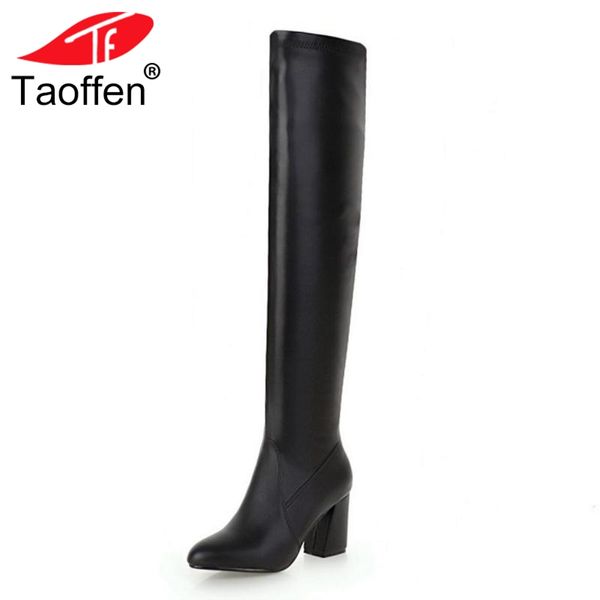 

taoffen big size 33-48 over the knee women boots thick high heels boot new pointed toe female shoes winter warm footwear, Black