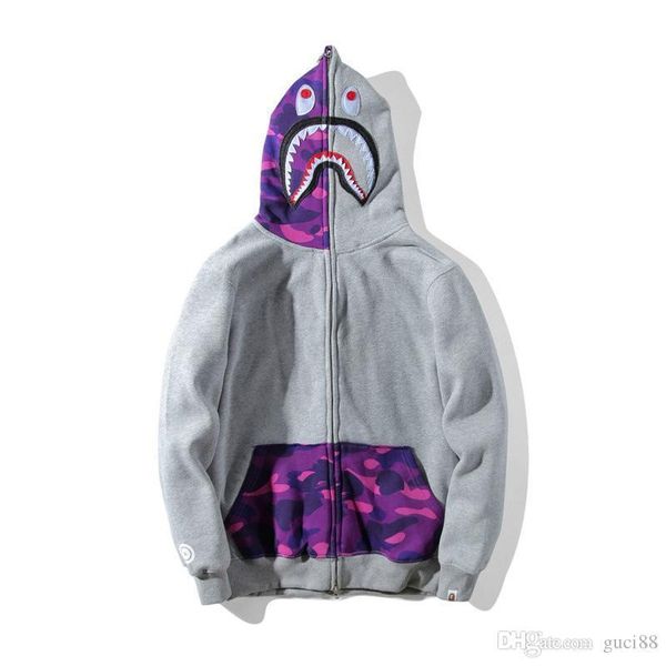 

2017 tide brand ape sweatershirt men's printed velvet sweater off men's casual hooded coat white with zipper for men women s, Black