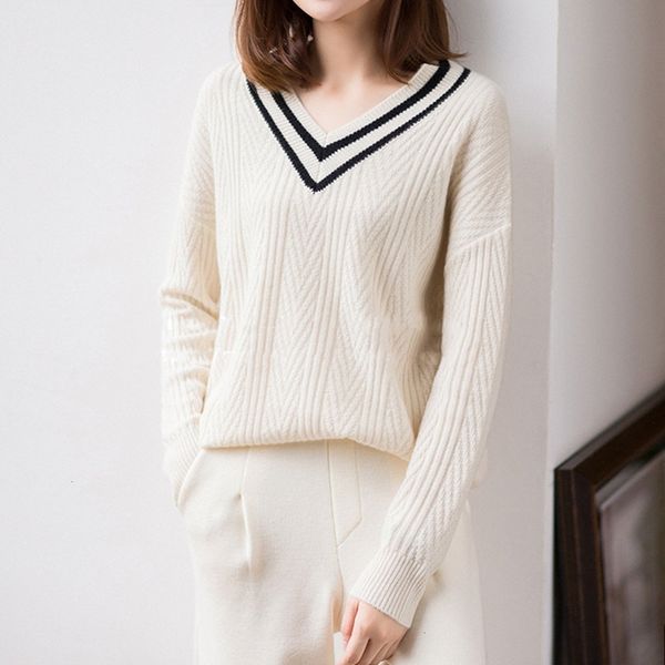 

tailor sheep winter cashmere sweater women's collar wear v-sweater thick women loosen knitted shirts, White;black