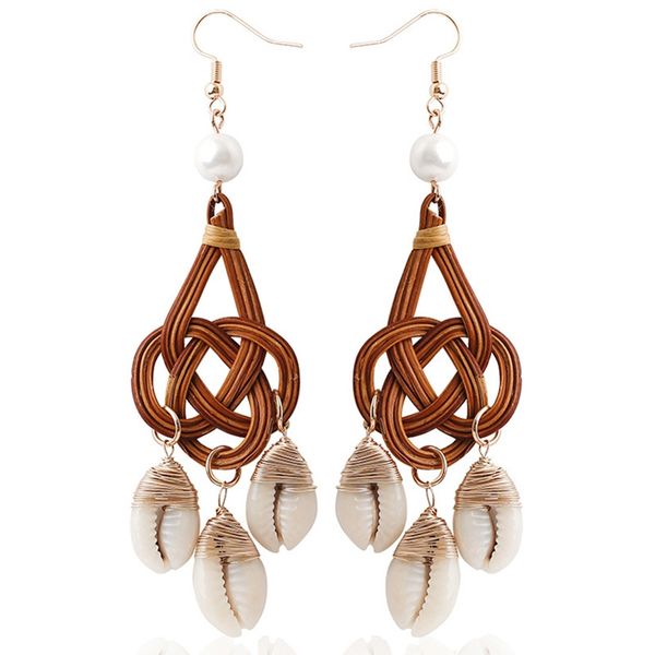 

natural shell rattan earrings for women bohemia conch shell drop earring cowrie long earing beach jewelry, Silver