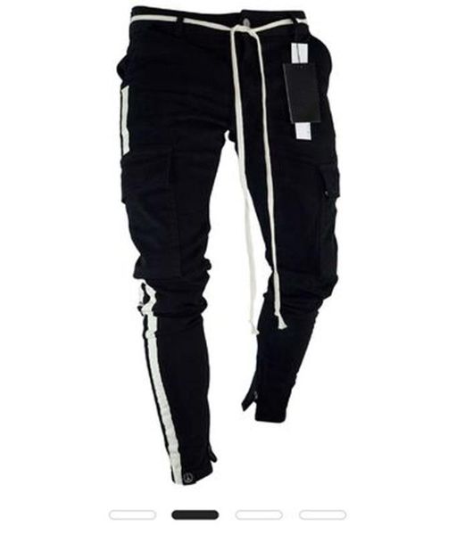 

new mens jeans long pencil pants multi-pocket zipper side webbing black camouflage trousers elastic holes s-3xl, Blue