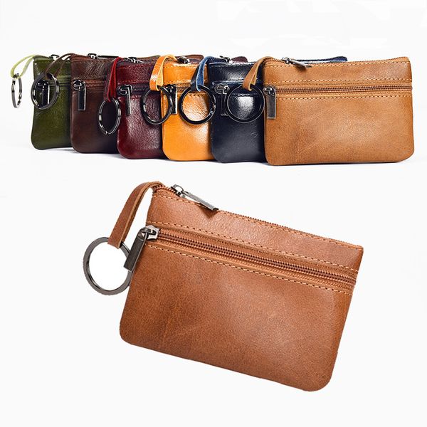 

genuine leather women's wallets mini multi-function coin purse small card key holder retro zipper coin short custom wallet for female, Red;black