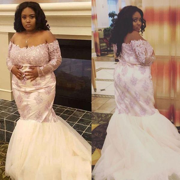 

plus size evening dresses off the shoulder long sleeves lace appliques formal prom party dresses custom made, Black