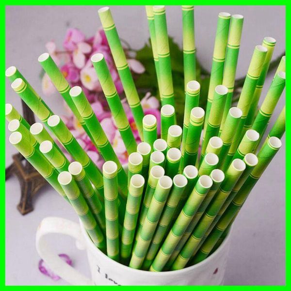 Umweltfreundliche Bambus-Papier-Trinkhalme, Einweg-Blasen-Kaffee-Tee-Trinkhalme aus Papier für Bar, Geburtstag, Hochzeit, Bambus-Party-Strohhalm