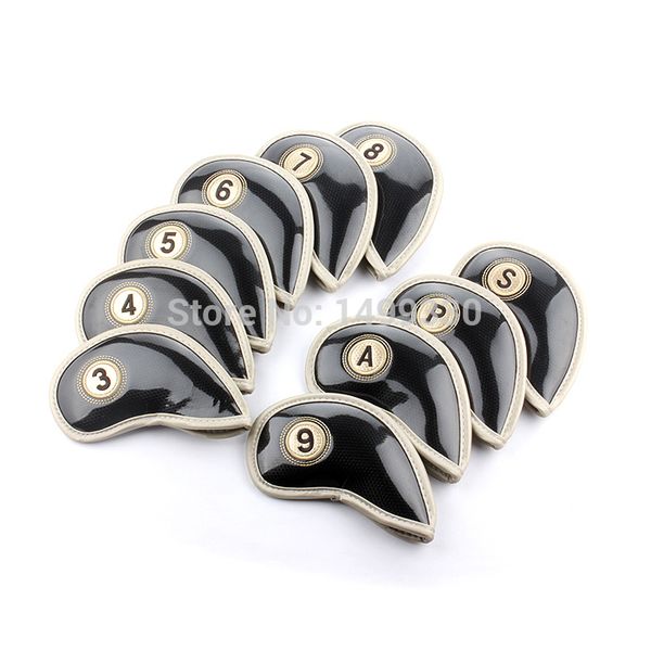

golf iron headcover head cover with closure new thick pu leather black&golden smooth surface 10pcs ing
