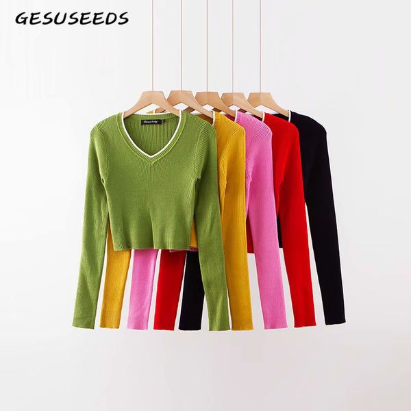 

vintage sweater autumn fall knitted pullovers vintage kawaii sweater women crop cropped sweaters knitted red pink, White;black