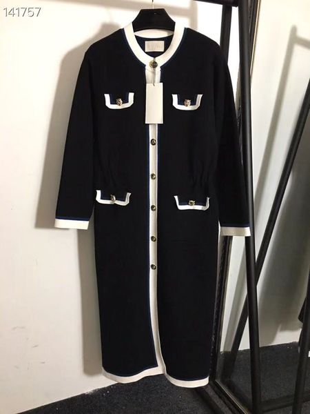 

2020 black / red autumn runway женщины платья luxury трикотажное платье весна управление леди длинным рукавом однобортный цвет лоскутное пла, Black;gray