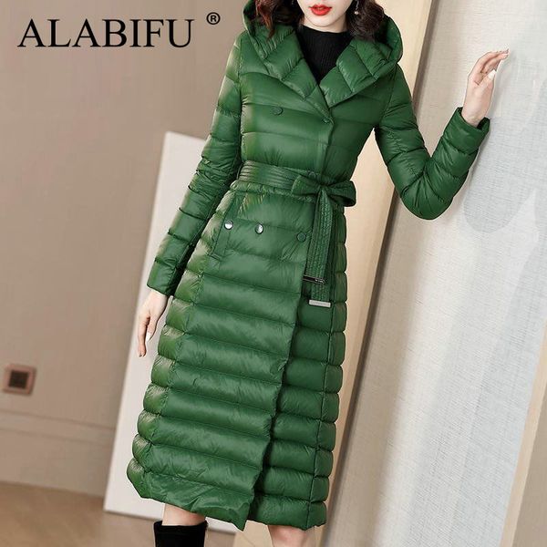 

alabifu 2019 fashion slim long coat women winter jacket cotton padded warm thicken women coat long green coats womens jackets, Black
