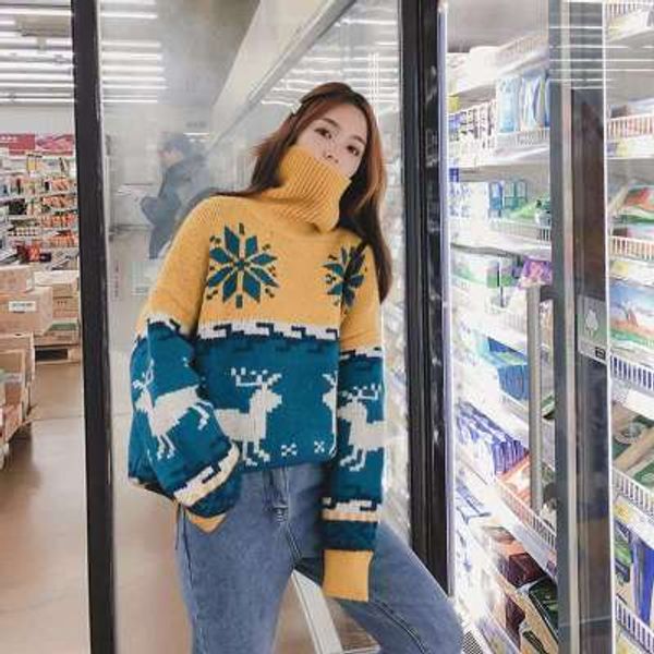 

2020 wear loose and thick lazy christmas sweater outside autumn and winter ladies sweater, White;black
