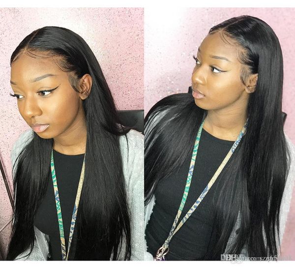 

24 inch silky straight virgin human hair wigs glueless full lace wigs with baby hair human lace wig cap bleached knots wholesale price, Black