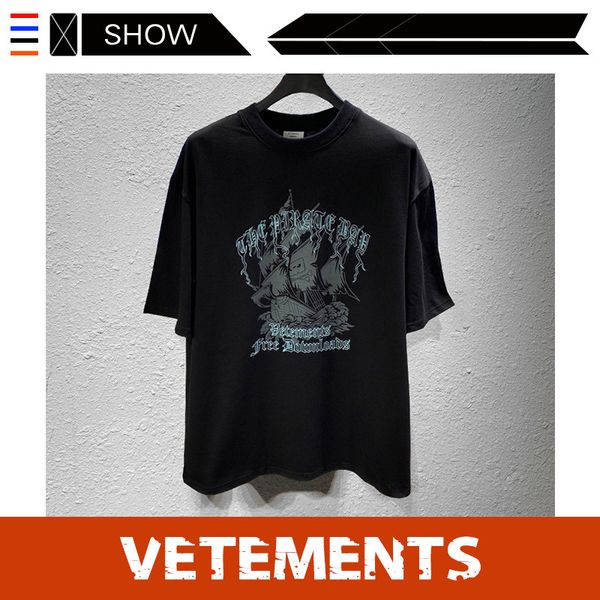 

20ss designer short-sleeved witt america france street vetements mens brand t and t-shirt meng corsair printing loose vtm europe shirt migr, Black