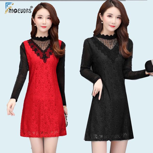 

2020 весна основные мини платья способа женщин с длинным рукавом элегантный офис леди лоскутная black lace mesh sheer мундир платье, Black;gray