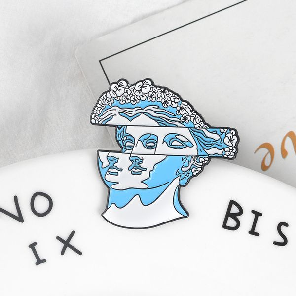 

blue women sculpture enamel pin dislocation two-face statue brooches female figure badge lapel pin jewelry gift for friend girl, Gray