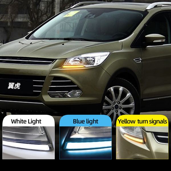 2pcs levou Daytime Running luz luz do dia drl para Ford Kuga Fuja 2014 2015 2016 2017, com sinal de volta amarelo