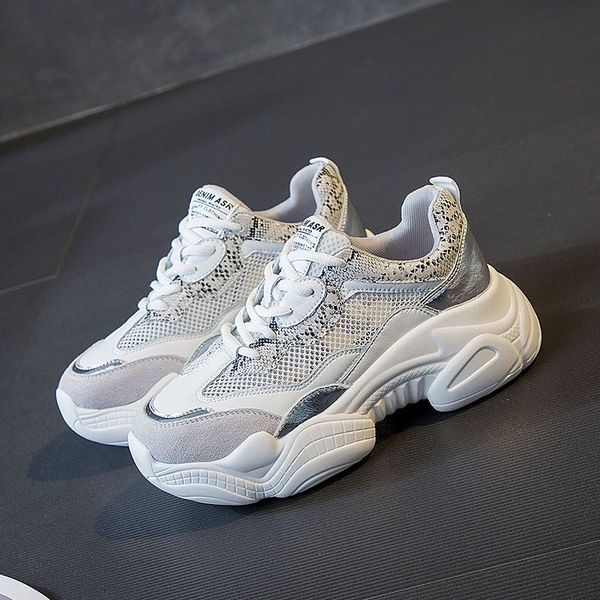 

women shoes chunky sneakers breathable mesh height increasing woman casual platform shoes tenis feminino footwear scarpe donna, Black