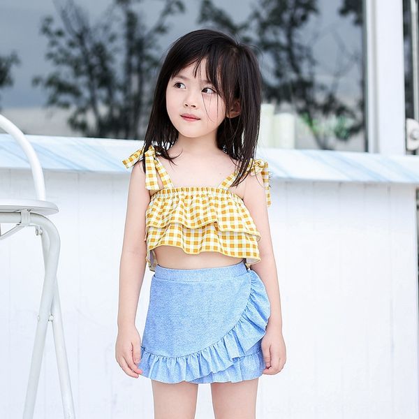 

lshzf children's small medium and suspender skirt sling large children's girl split suspender skirt swimsuit girl's cute plai, White;black