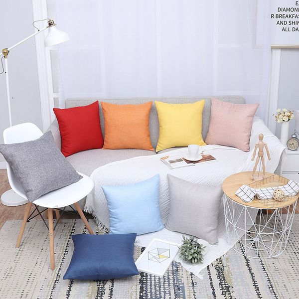 Solid Color Burlap Pillow Case Plain Covers Cushion Cover Shams