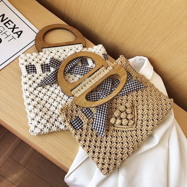 

ins wind straw hand woven lattice bowknot hollow woven women's bag hand bag handbag