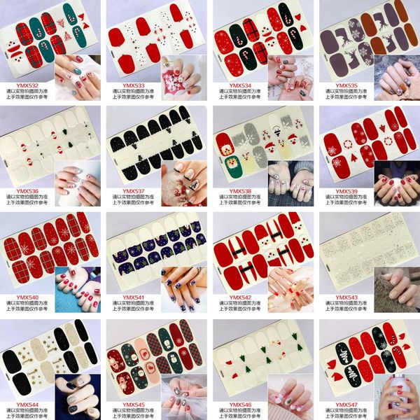 

nail art full-cover sticker sheet 14tips sticker polish christmas series ymx532-547, Black