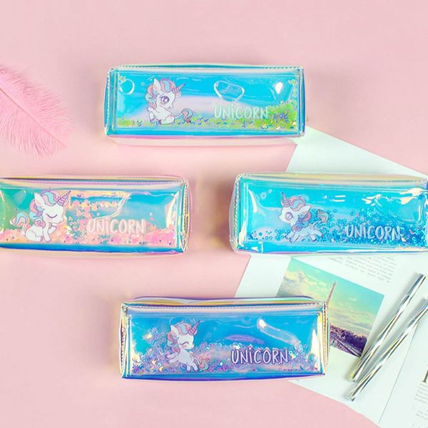 

small fresh cute unicorn pencil case for girl student tpu pencil box bag school supply stationery