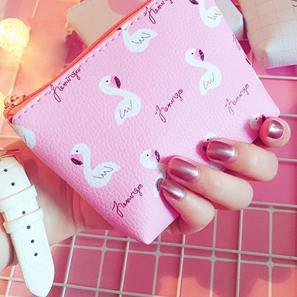 

1pc popular women flamingo strawberry pattern coin purse zip bag child girls boys mini wallet pu leather portable handbag, Red;black