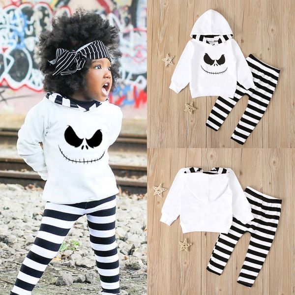 

baby girls halloween nightmare hooded t-shirt +striped pants suit kids girl clothing sets outfits custome party hoodies suit, White