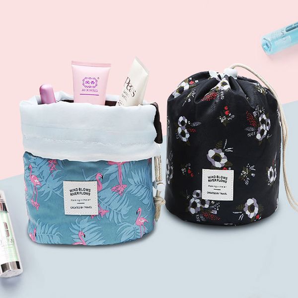 

large capacity multifunctional portable drawstring travel storage bag cylindrical cosmetic bag