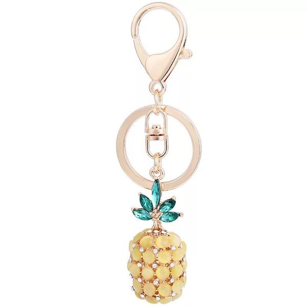 

new creative crystal fruit keychain rhinestone car keyring cat's eyes pineapple bags women charm jewelry key chains girl gift, Silver