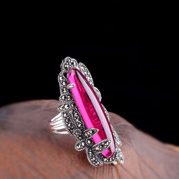 

personality lady exaggerated red corundum ring sterling silver jewelry s925, Golden;silver