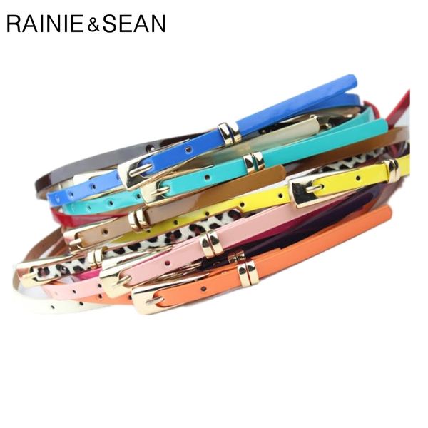 

rainie sean leather thin belt for women ladies narrow thin dress belt female pin buckle yellow blue orange red pink waist, Black;brown