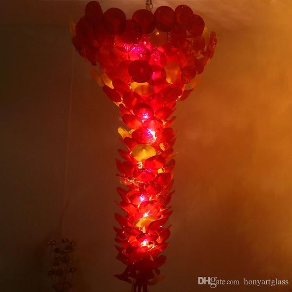 

luxury red glass large chandelier europe style hand blown trumpet shape glass chandelier staircase led pendant light for home decor
