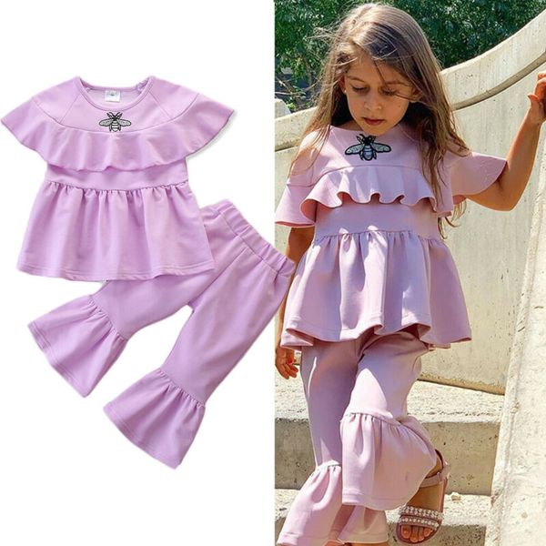 

kids girls 2pcs outfits t-shirt + bell bottom pants outfits set clothes 1-6y, White