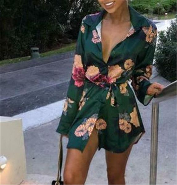 

женщины boho цветочные printed блуза мода длинным рукавом отложным воротником рубашки, White