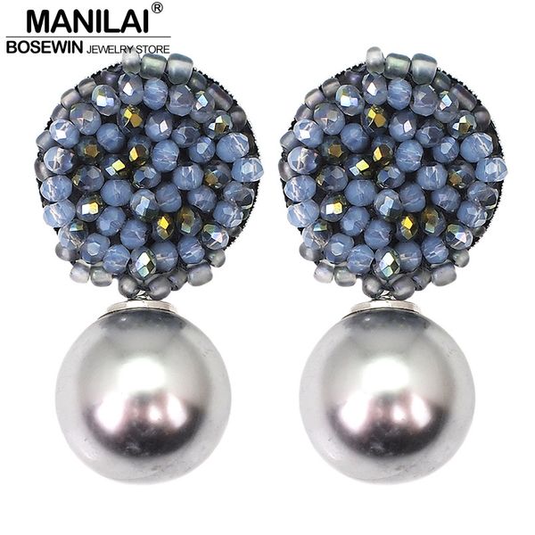 

manilai simulated pearl pendant earrings for women luxury crystal beads dangle earrings wedding party girl gifts jewelry, Silver