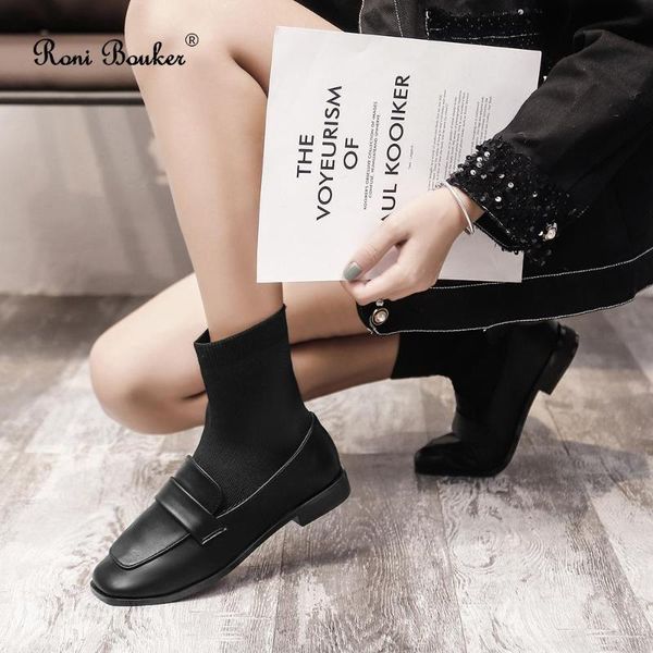 

рони bouker black boots женщины комфорт низкая высокие каблуки лодыжки обувь женщина площади мода носок пинетки осень зима женская обувь