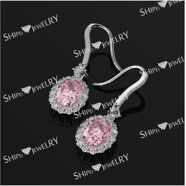 

wholesale-high-grade silver needle hypoallergenic fashion temperament sweet pink oval flower ladies earrings, Golden