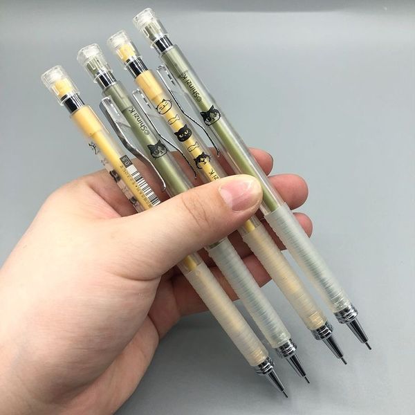 

mechanical pencils 0.5mm cat cartoon style green & yellow color 1pen with 1 set of leads stationery, Blue;orange