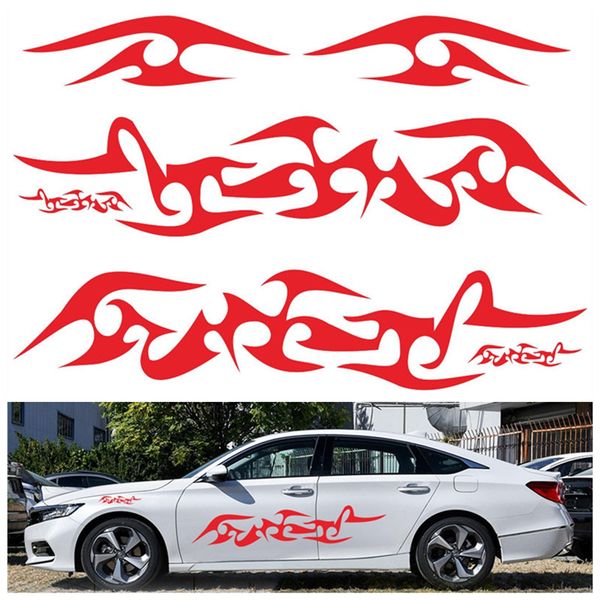 

car sticker stripe decals vinyl pvc flame decals decoration stickers bumper+hood+side body long stripe sticker universal 6pcs
