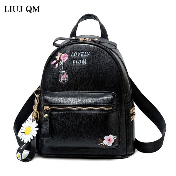

2020 korean new travel casual backpack women fashion embroidered pu letter backpack women vintage waterproof college school bag